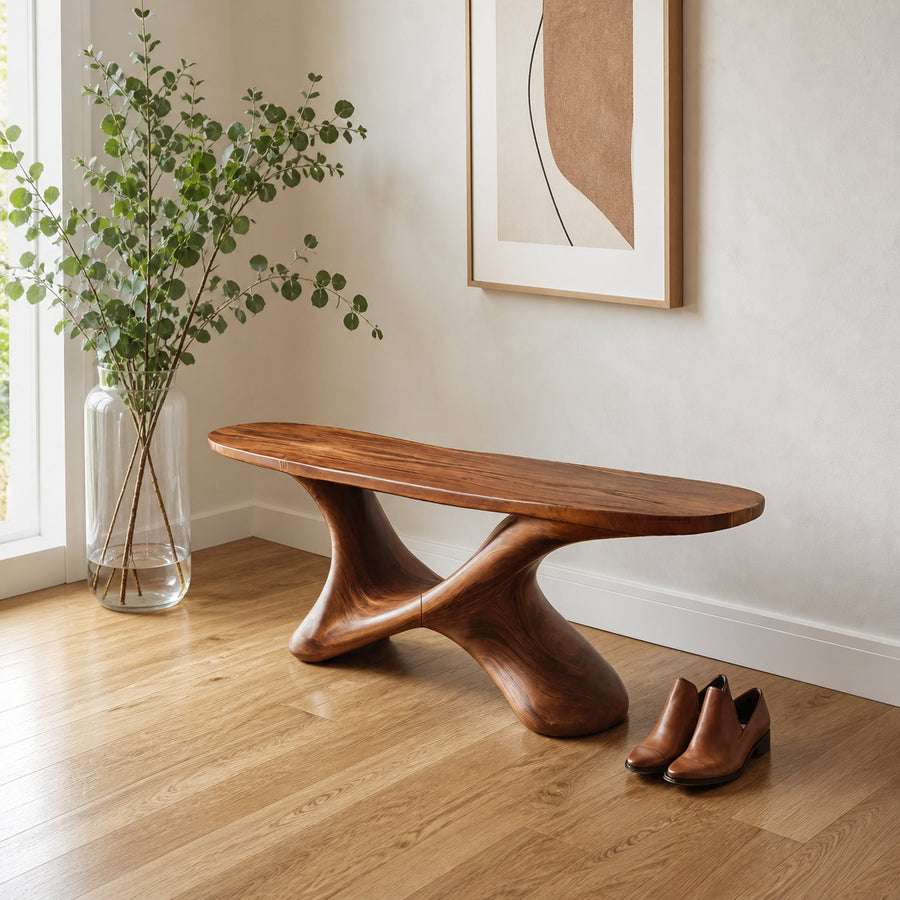 Modern Sculptural Bench With Twisted Base For Entryway