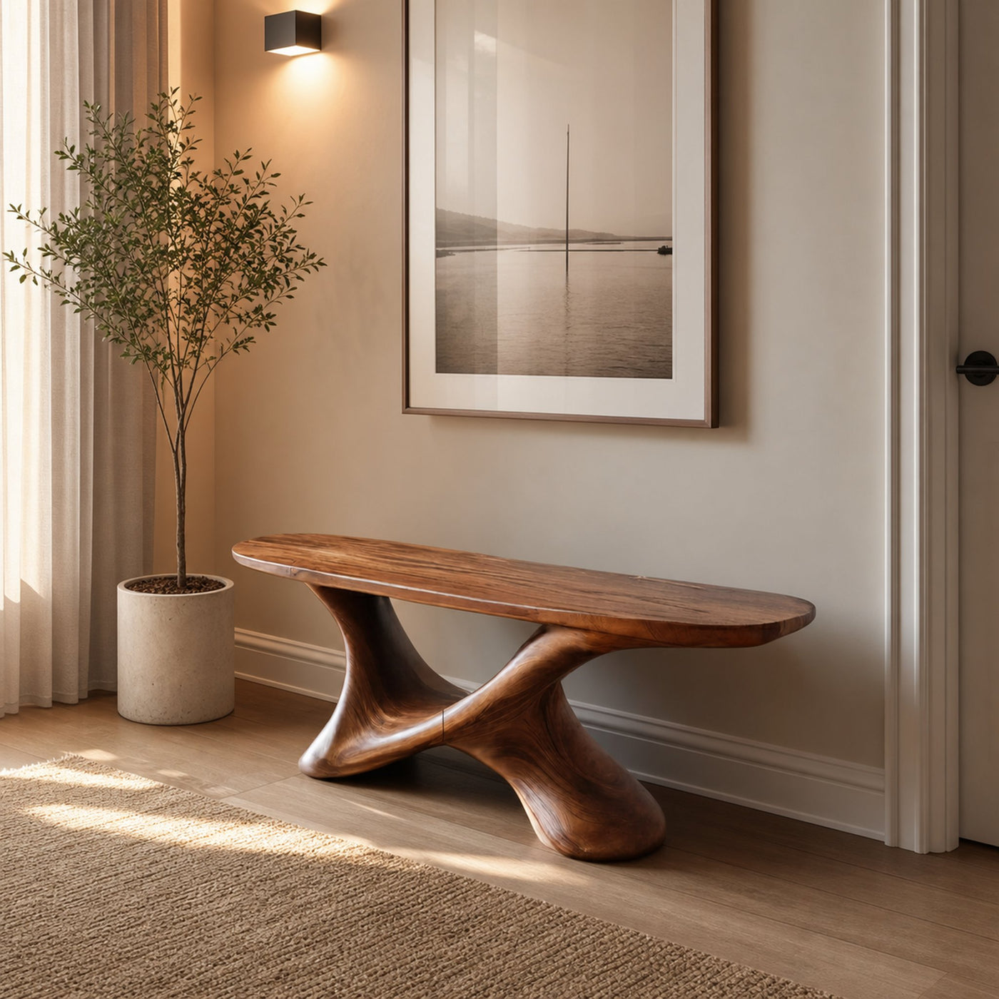 Modern Sculptural Bench With Twisted Base For Entryway - product view 6