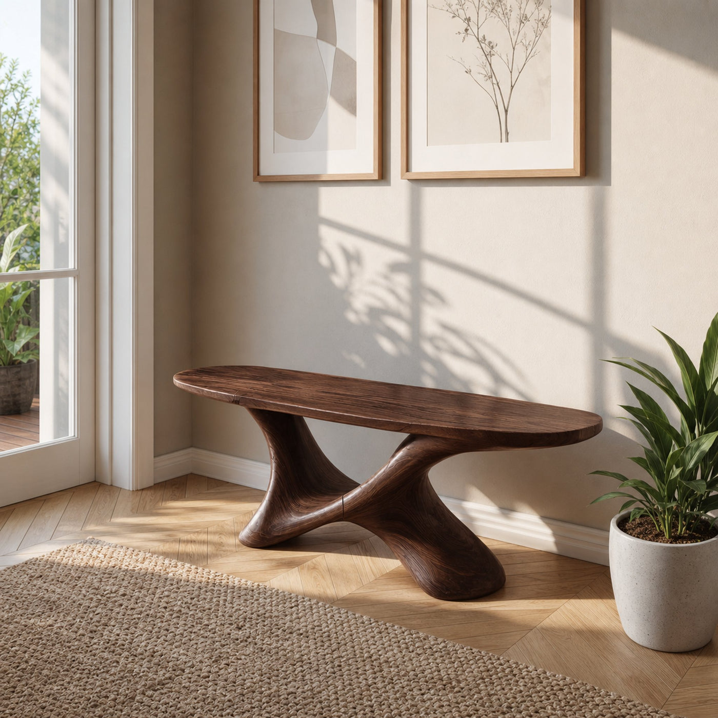 Modern Sculptural Bench With Twisted Base For Entryway - product view 7