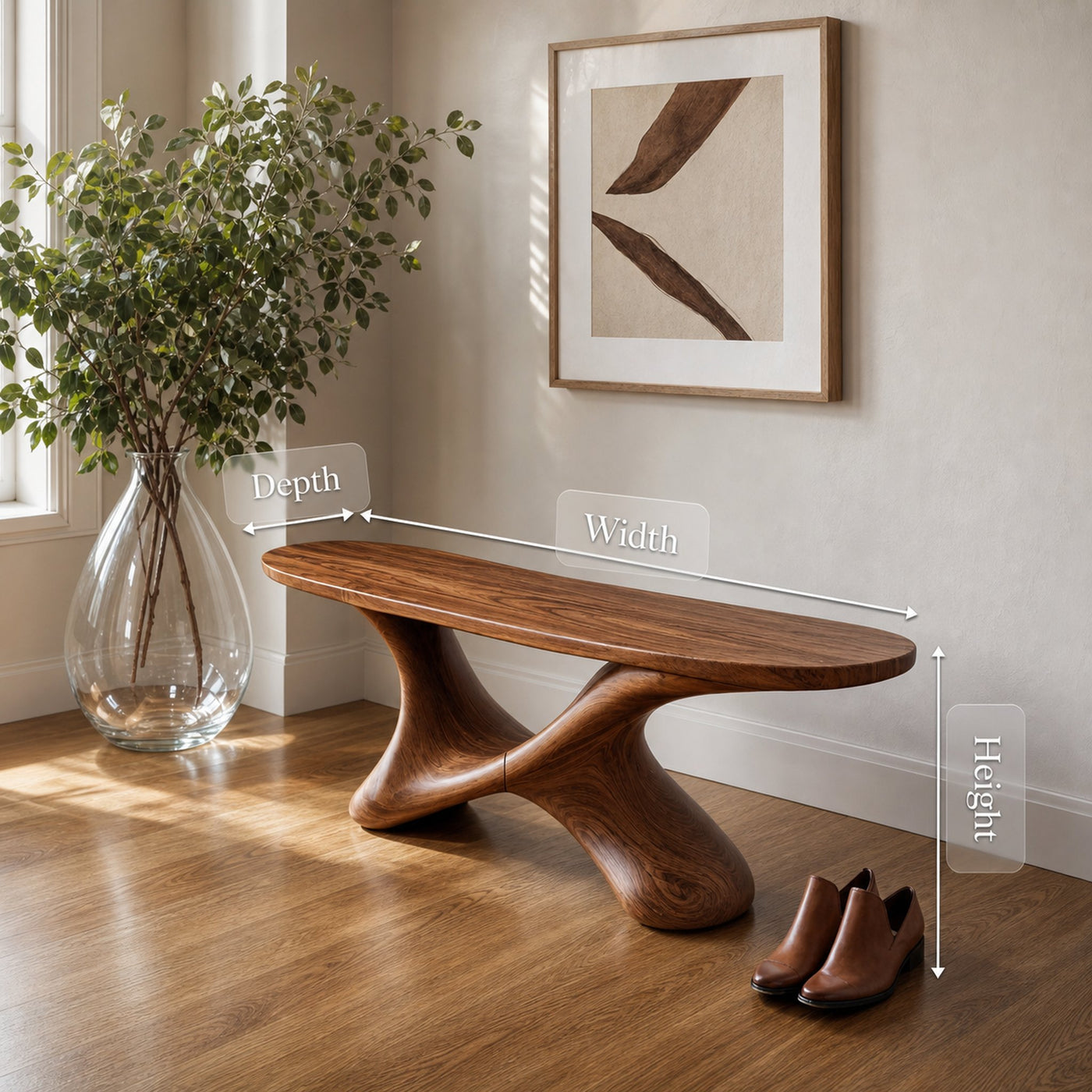 Modern Sculptural Bench With Twisted Base For Entryway - product view 8