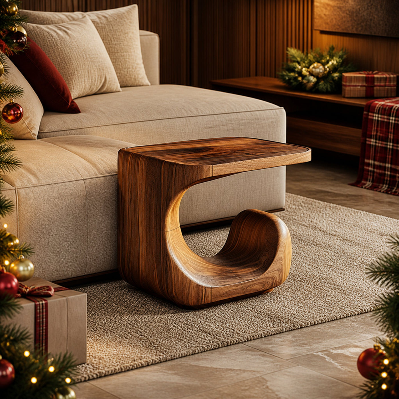 Modern Sculptural C Shape Side Table For Living Room And Sofa Area