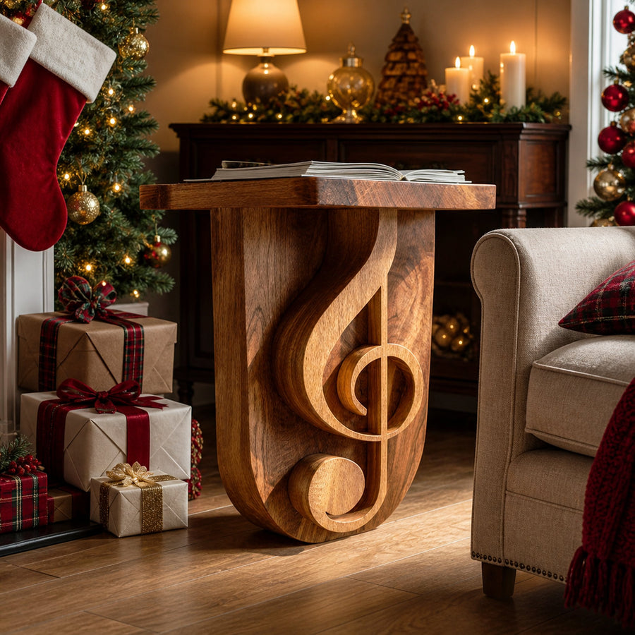 Modern Sculptural Music Note Side Table For Living Room And Studio