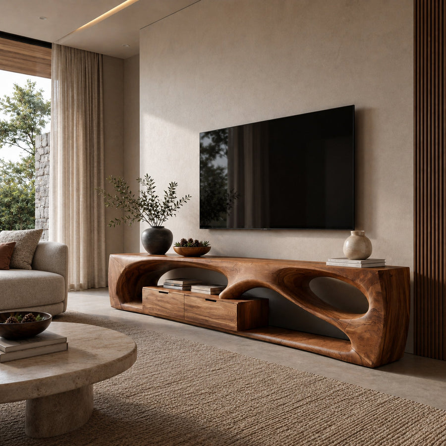 Modern Sculptural TV Console For Holiday Decoration