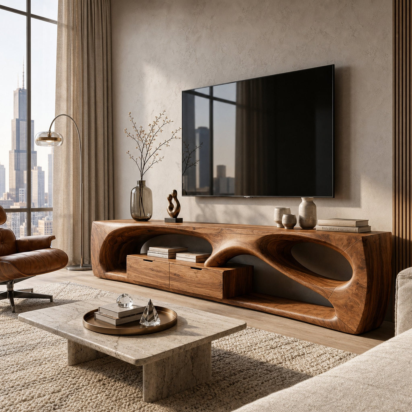 Modern Sculptural TV Console For Holiday Decoration - product view 6