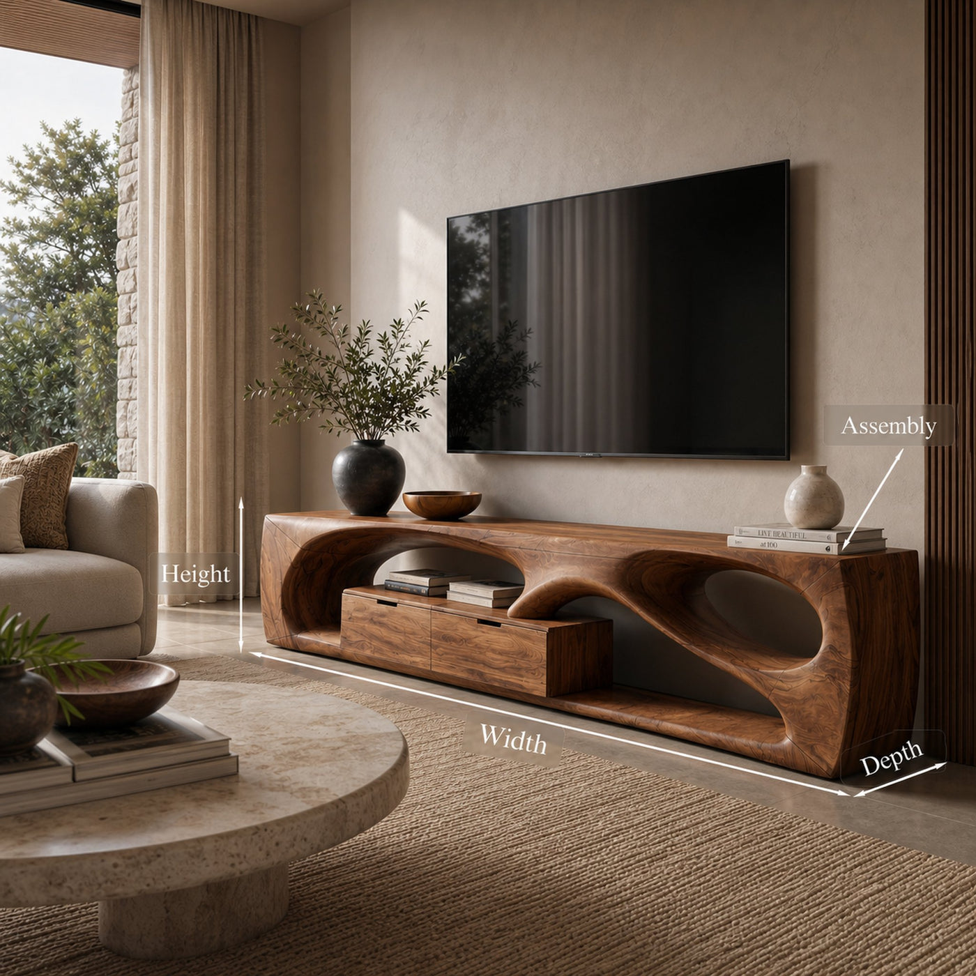 Modern Sculptural TV Console For Holiday Decoration - product view 8