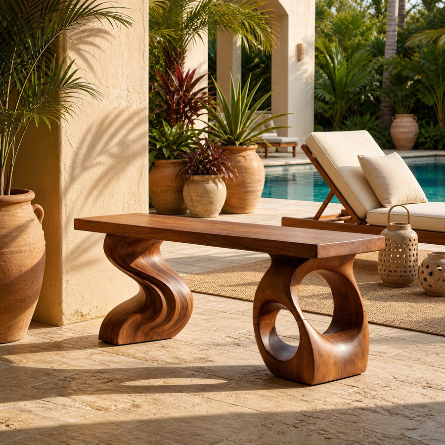 Modern Sculptural Twisted Base Bench For Living Interior Space