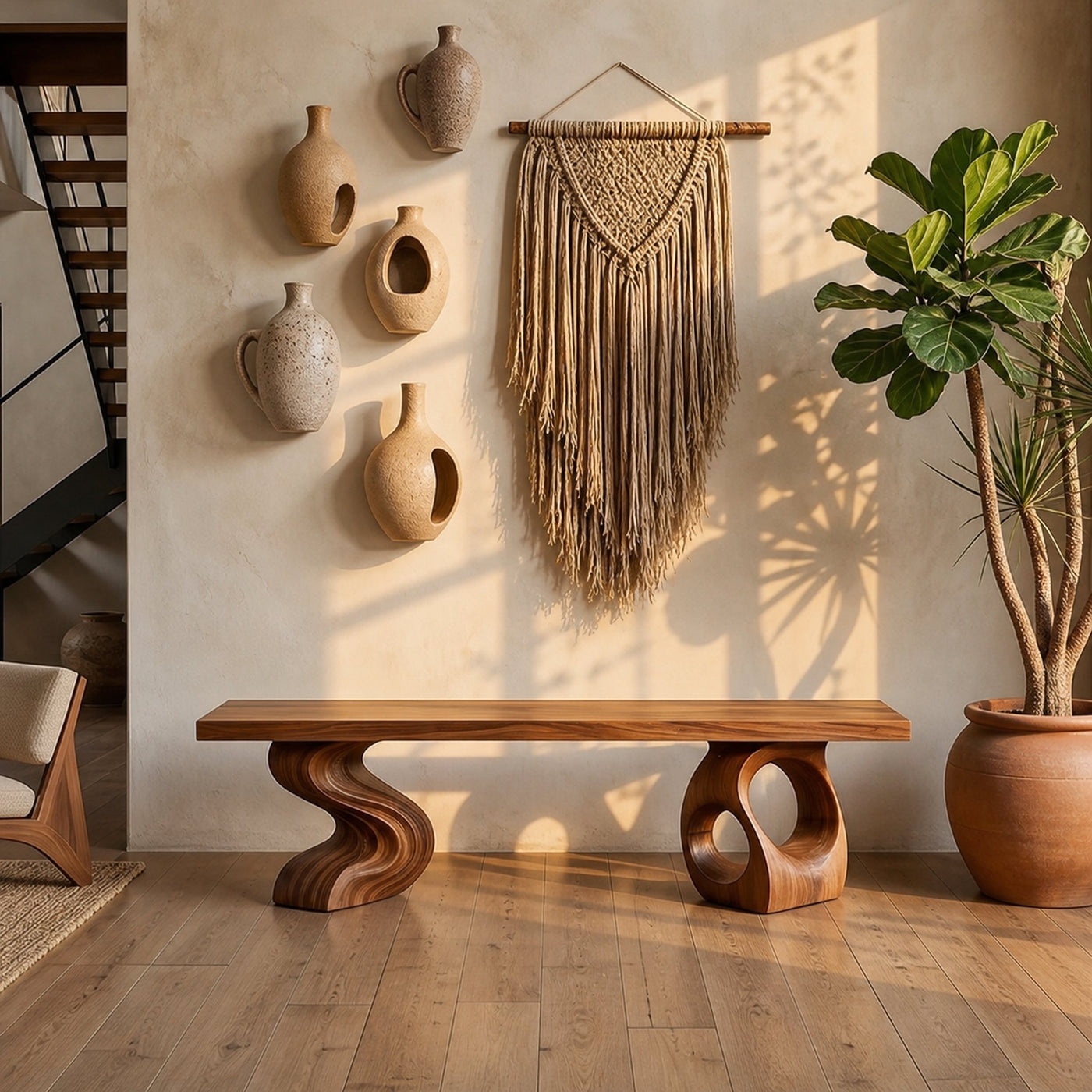 Modern Sculptural Twisted Base Bench For Living Interior Space - product view 3