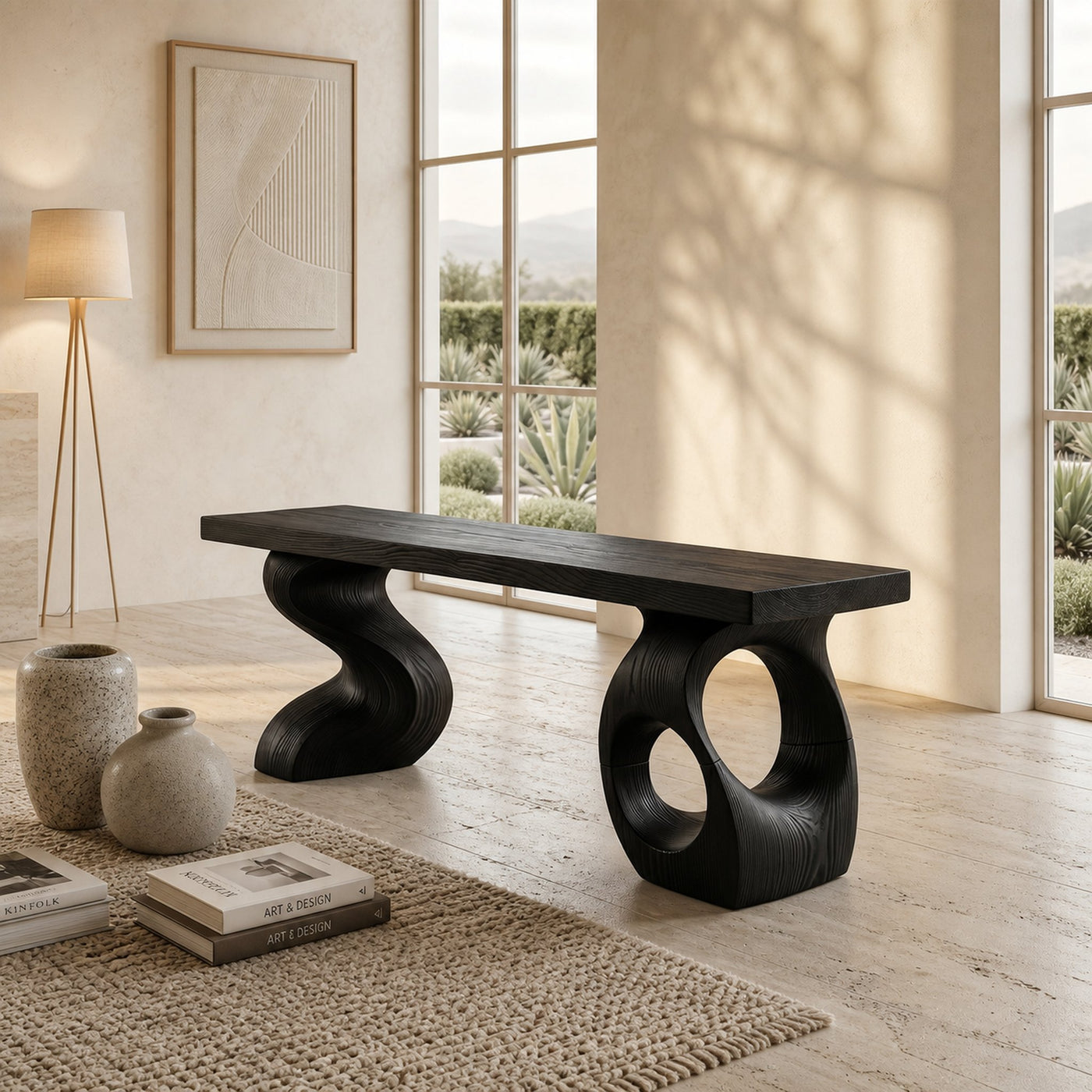 Modern Sculptural Twisted Base Bench For Living Interior Space - product view 4