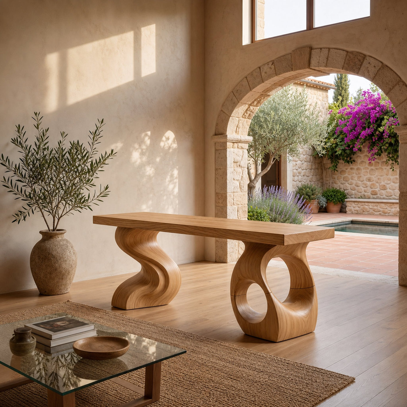 Modern Sculptural Twisted Base Bench For Living Interior Space - product view 5