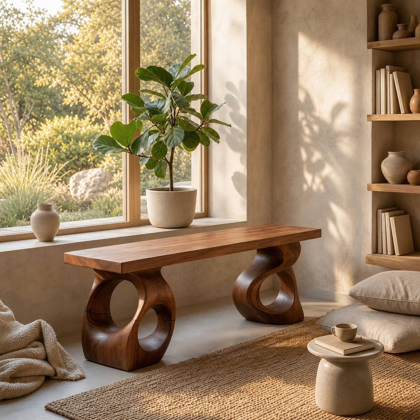 Modern Sculptural Twisted Base Bench For Living Interior Space - product view 6