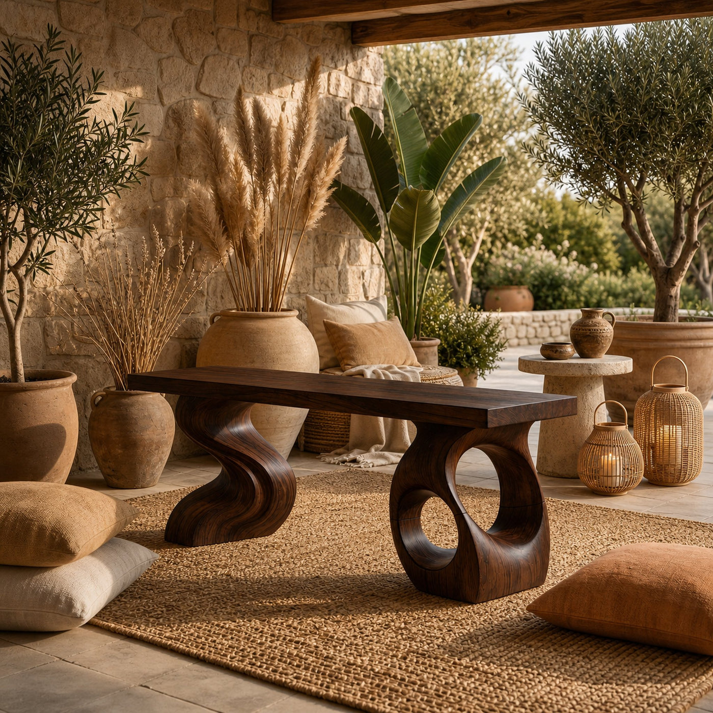 Modern Sculptural Twisted Base Bench For Living Interior Space - product view 7