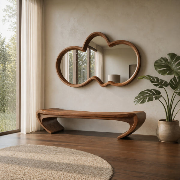 Modern Sculptural Wood Bench For Entryway Or Living Room