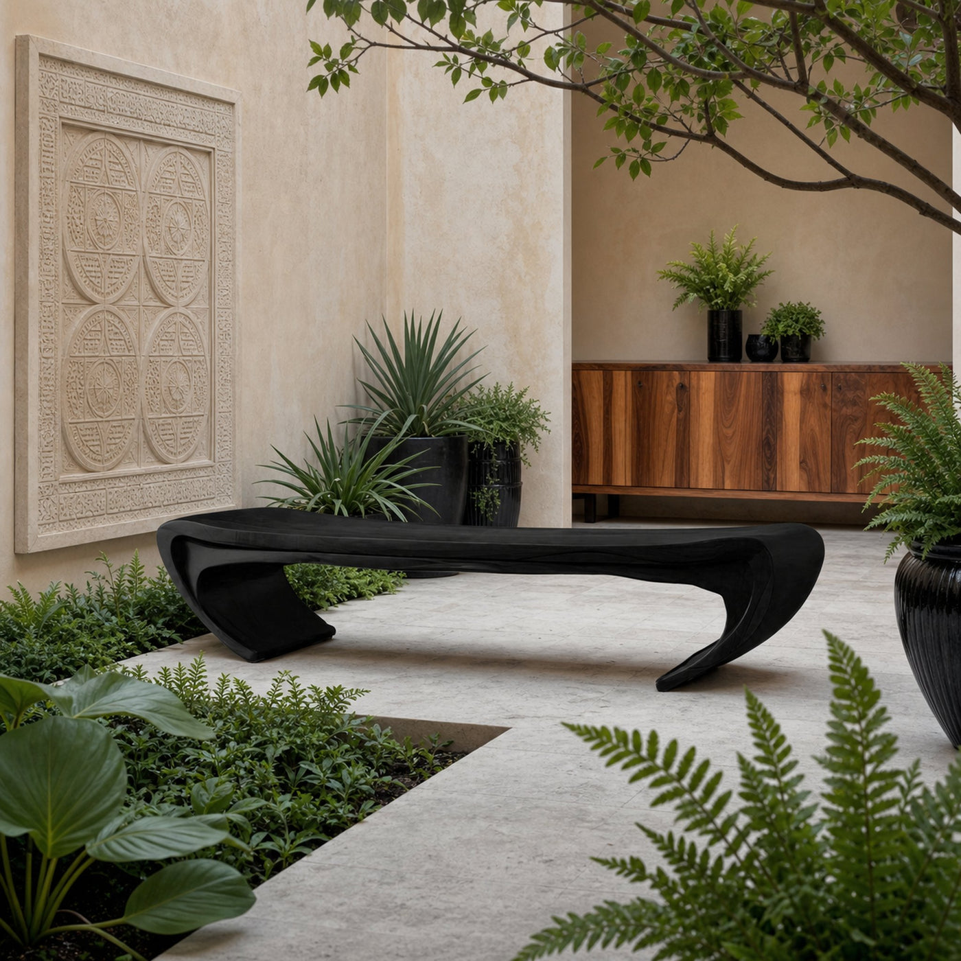 Modern Sculptural Wood Bench For Entryway Or Living Room - product view 4