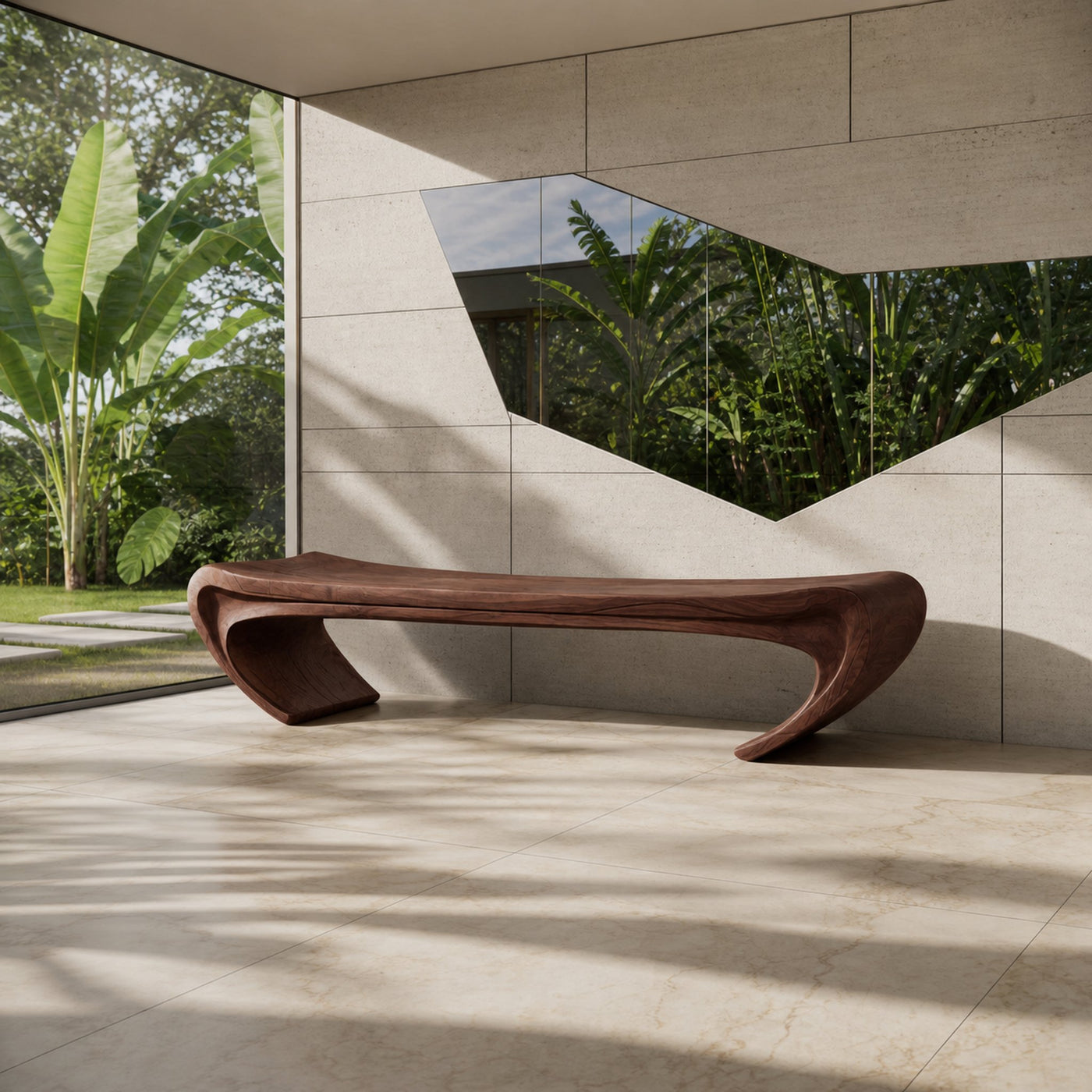 Modern Sculptural Wood Bench For Entryway Or Living Room - product view 7