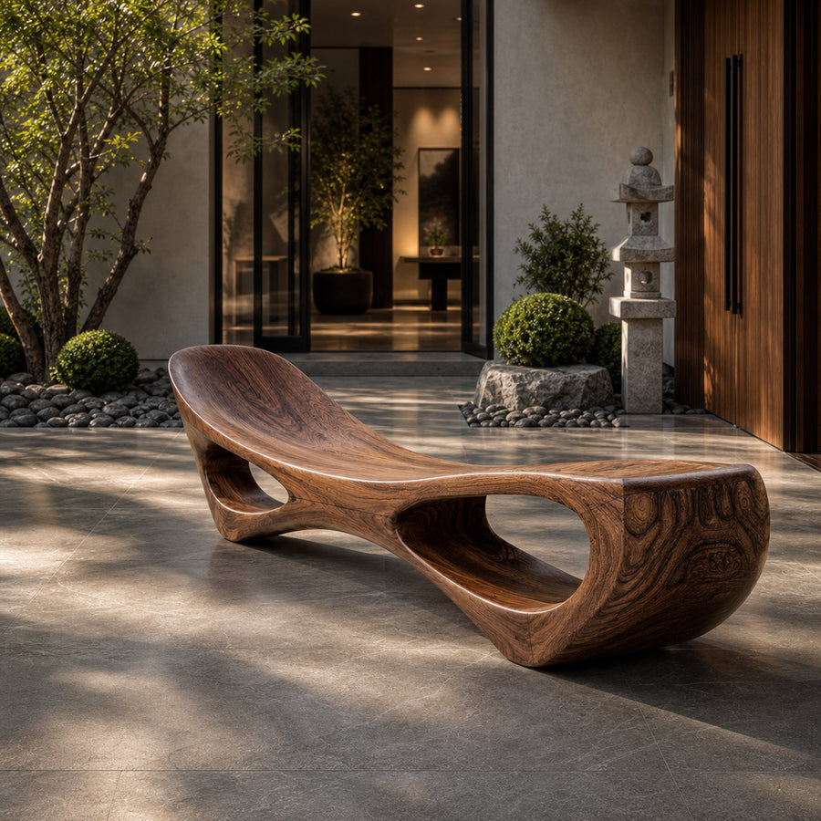 Modern Sculptural Wooden Bench For Luxury Interiors