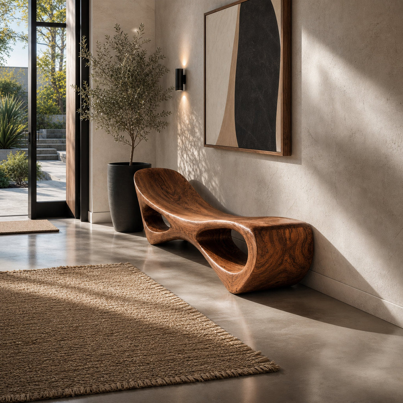 Modern Sculptural Wooden Bench For Luxury Interiors - product view 6
