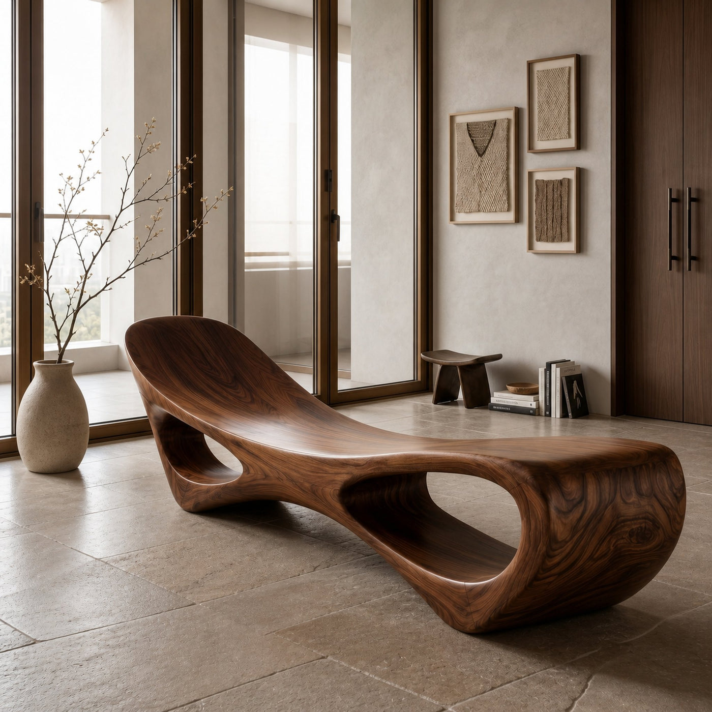 Modern Sculptural Wooden Bench For Luxury Interiors - product view 7