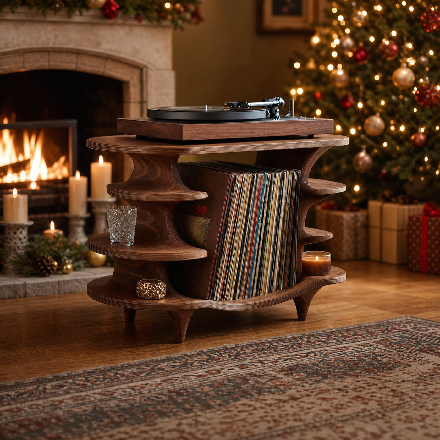 Modern Solid Wood Record Stand For Living Room Christmas
