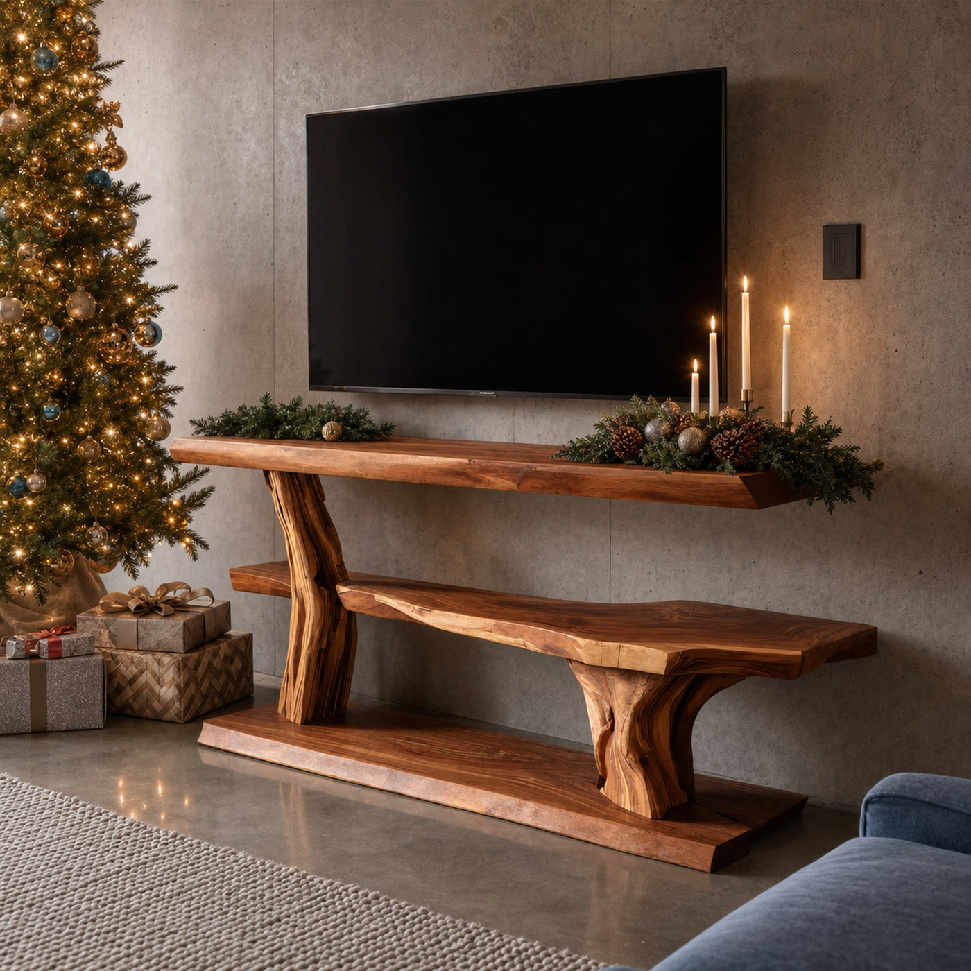 Modern Solid Wood TV Console For Christmas Living Room Decor