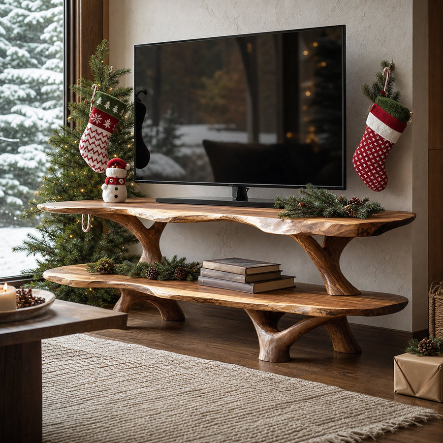 Modern Wooden Live Edge TV Console For Christmas Entryway Furniture