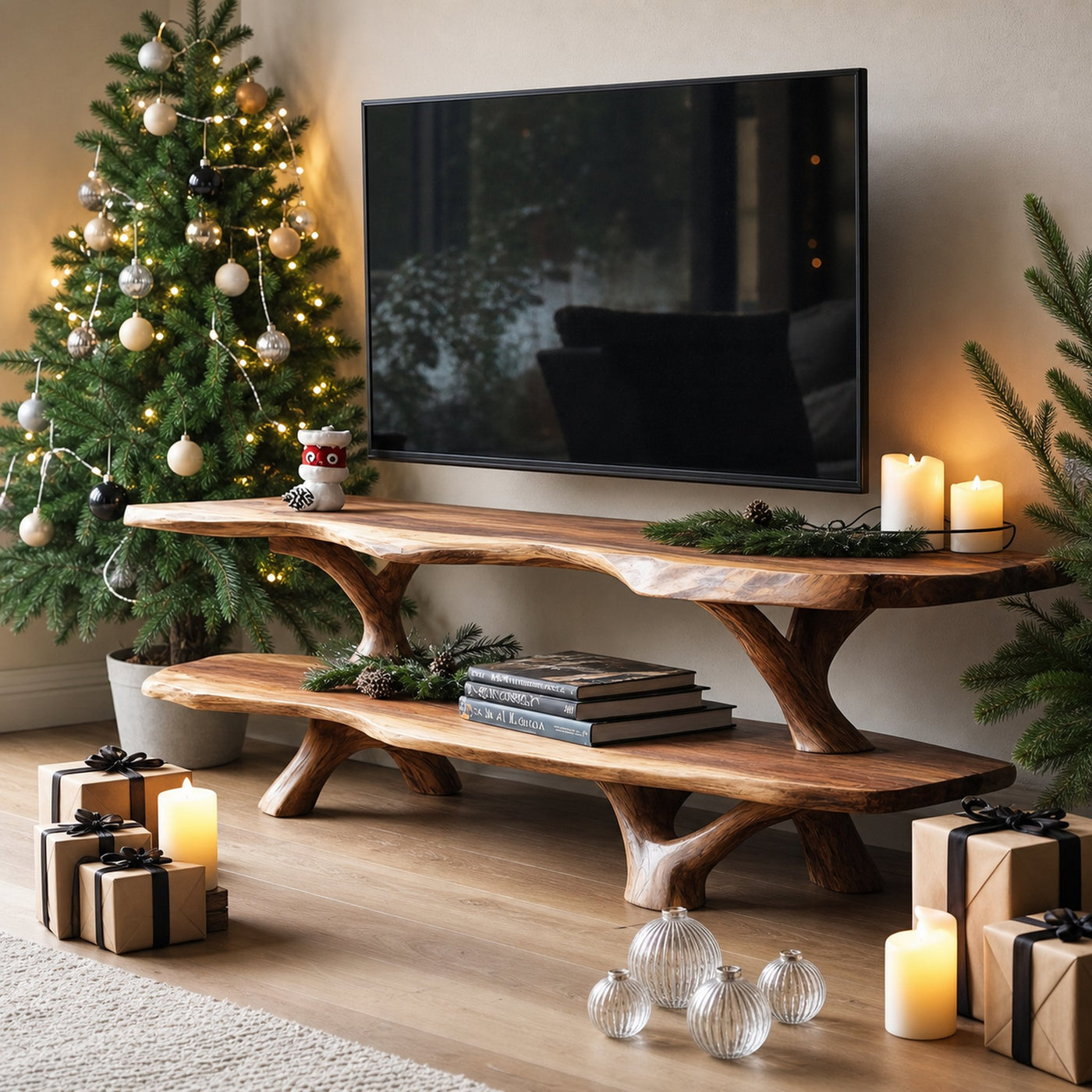Modern Wooden Live Edge TV Console For Christmas Entryway Furniture - product view 6