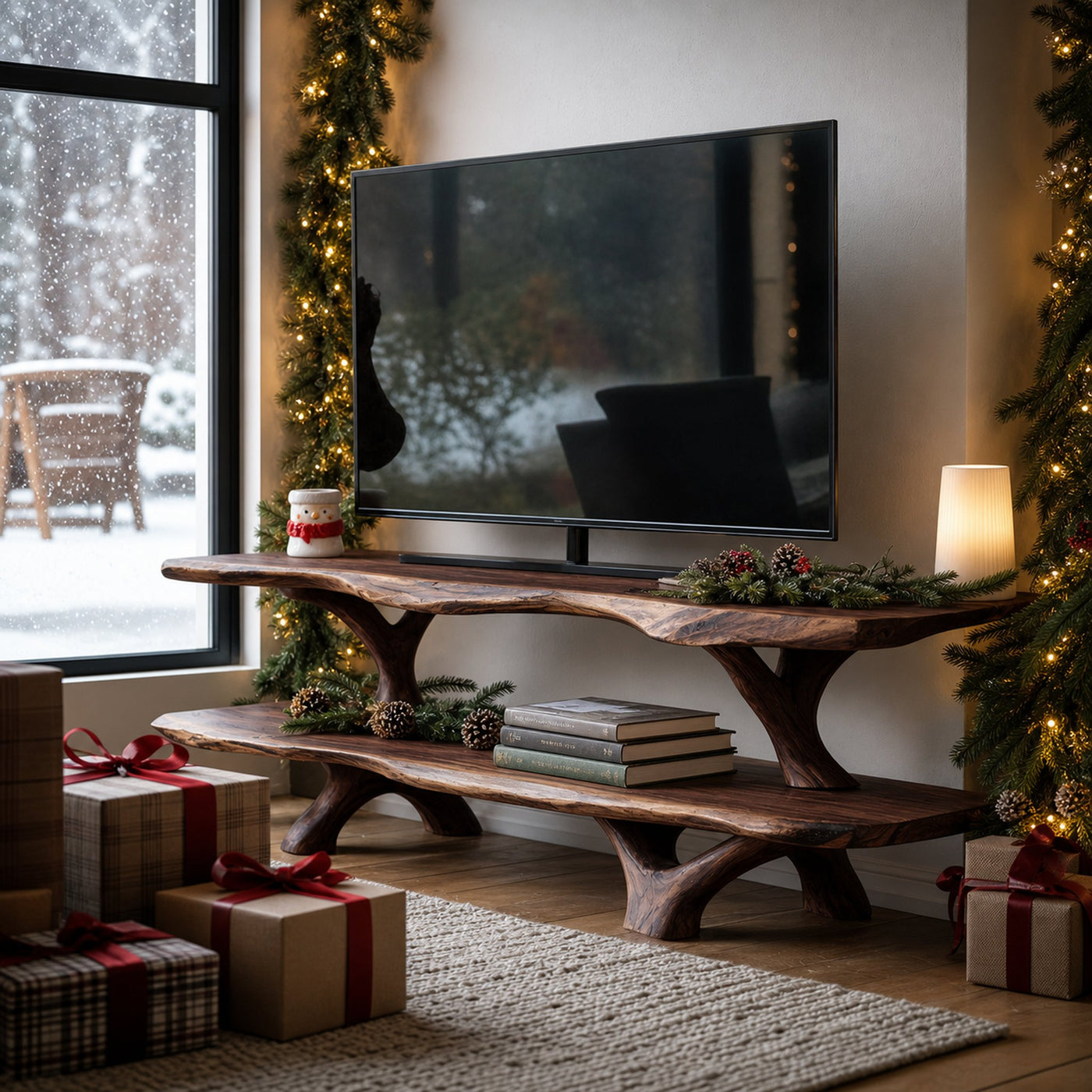 Modern Wooden Live Edge TV Console For Christmas Entryway Furniture - product view 7