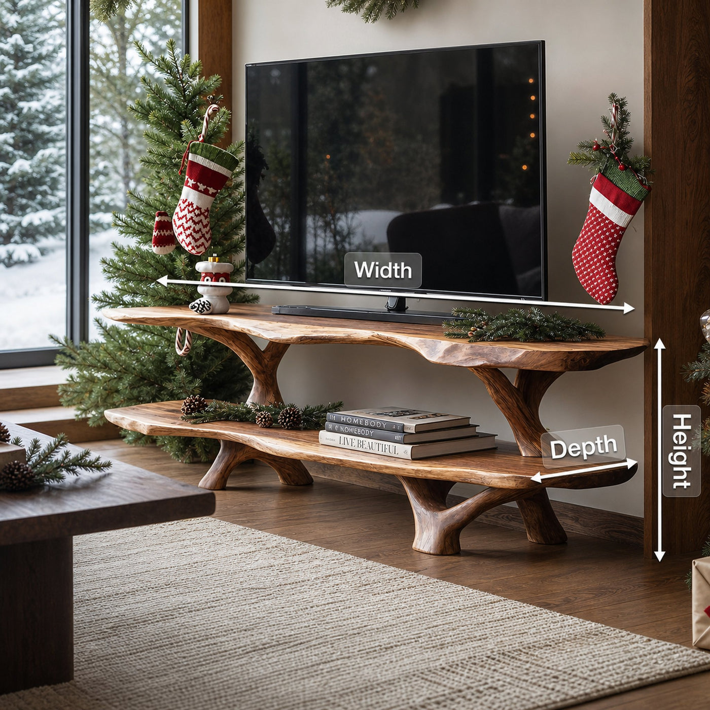 Modern Wooden Live Edge TV Console For Christmas Entryway Furniture - product view 8