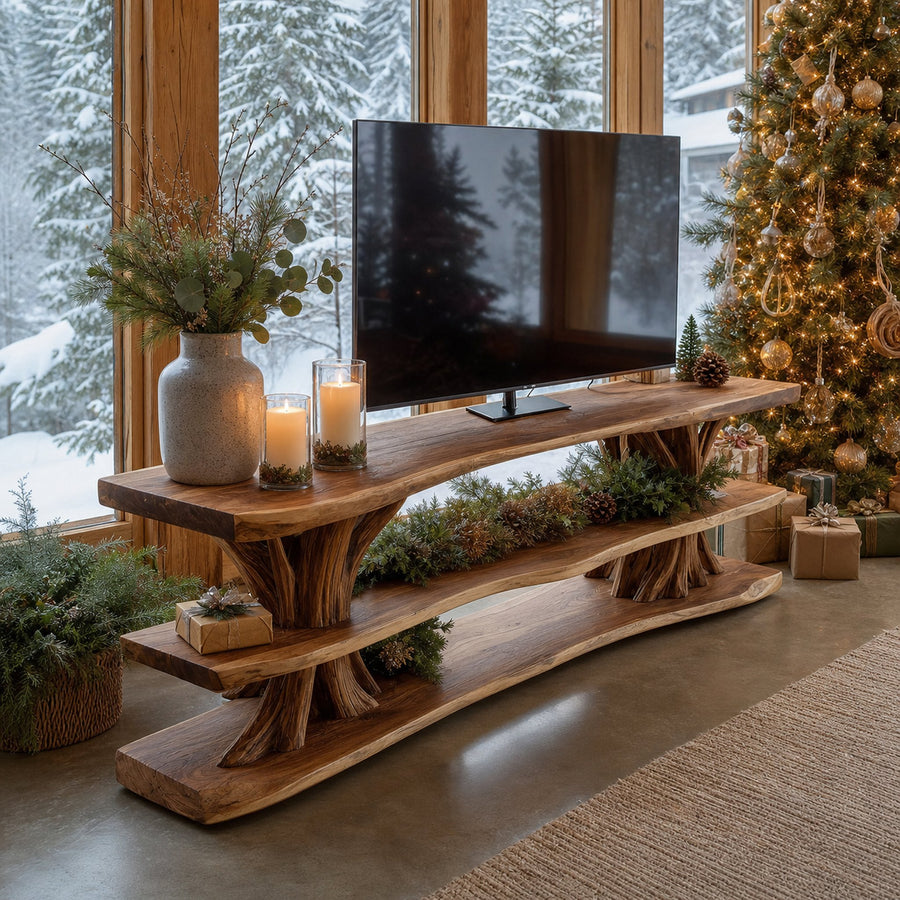 Modern Wooden Live Edge TV Console For Cozy Winter Living Room