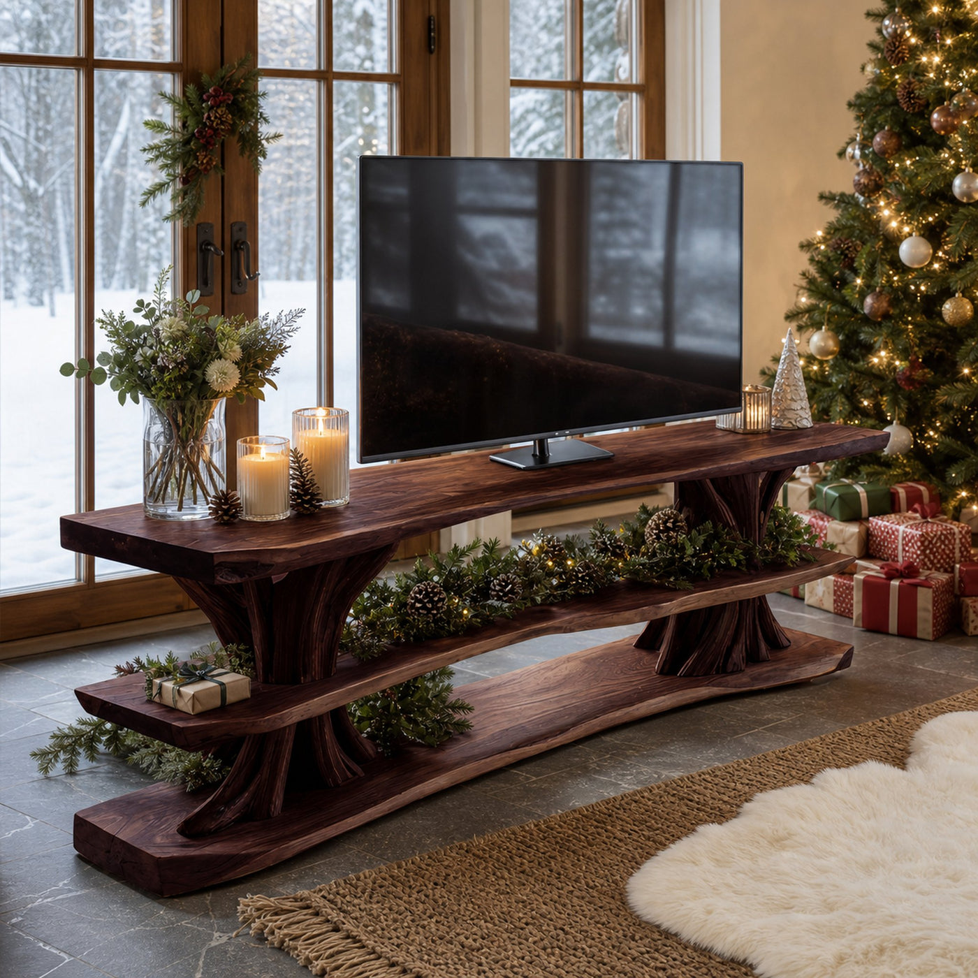 Modern Wooden Live Edge TV Console For Cozy Winter Living Room - product view 7