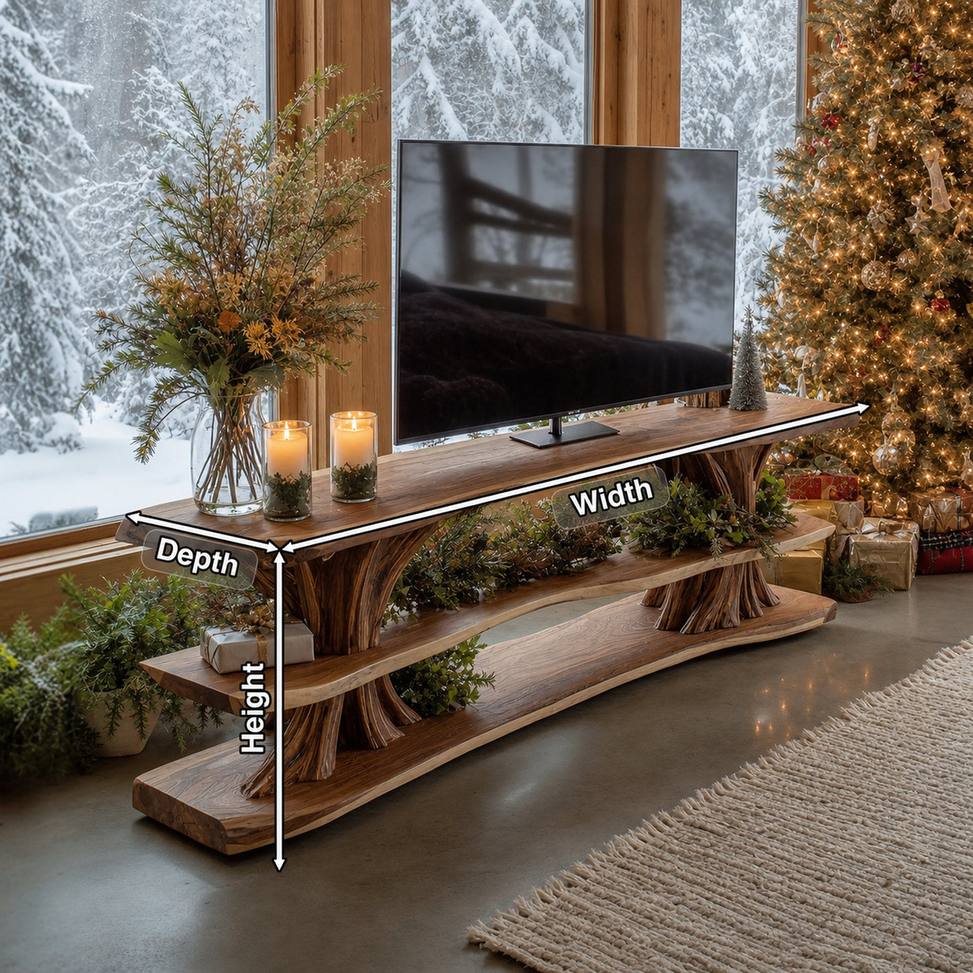 Modern Wooden Live Edge TV Console For Cozy Winter Living Room - product view 8
