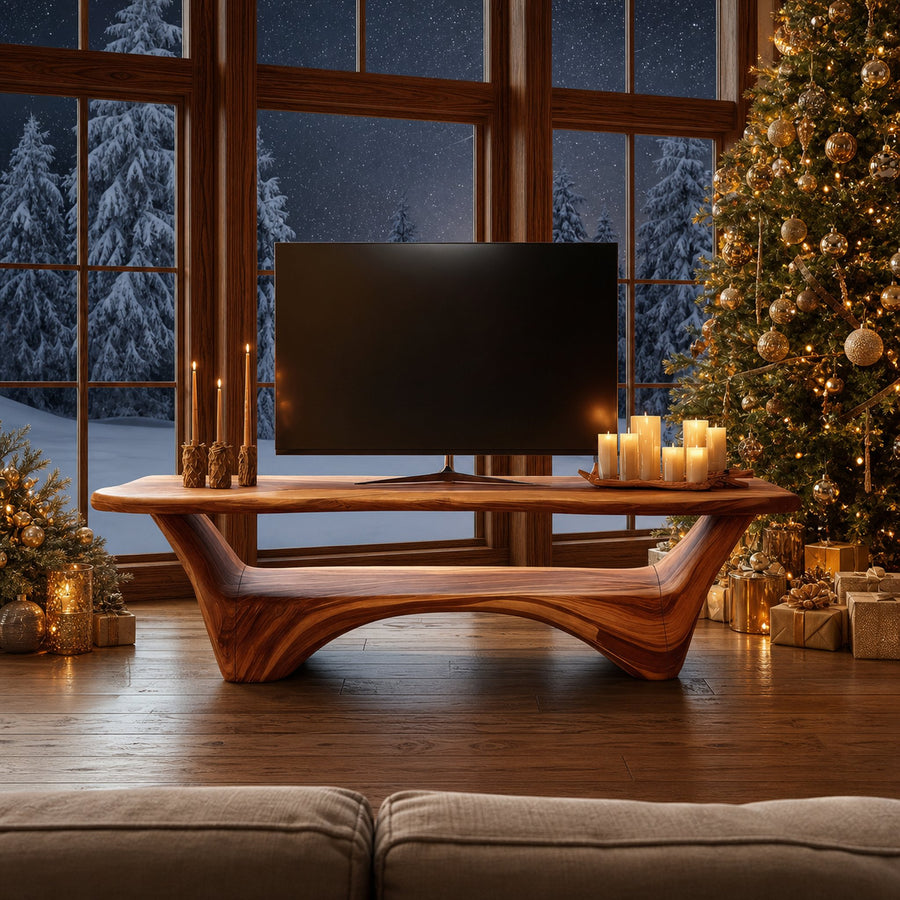 Modern Wooden Live Edge TV Console For Holiday Decor Ideas