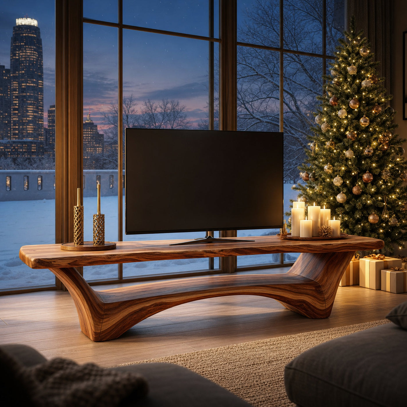Modern Wooden Live Edge TV Console For Holiday Decor Ideas - product view 6