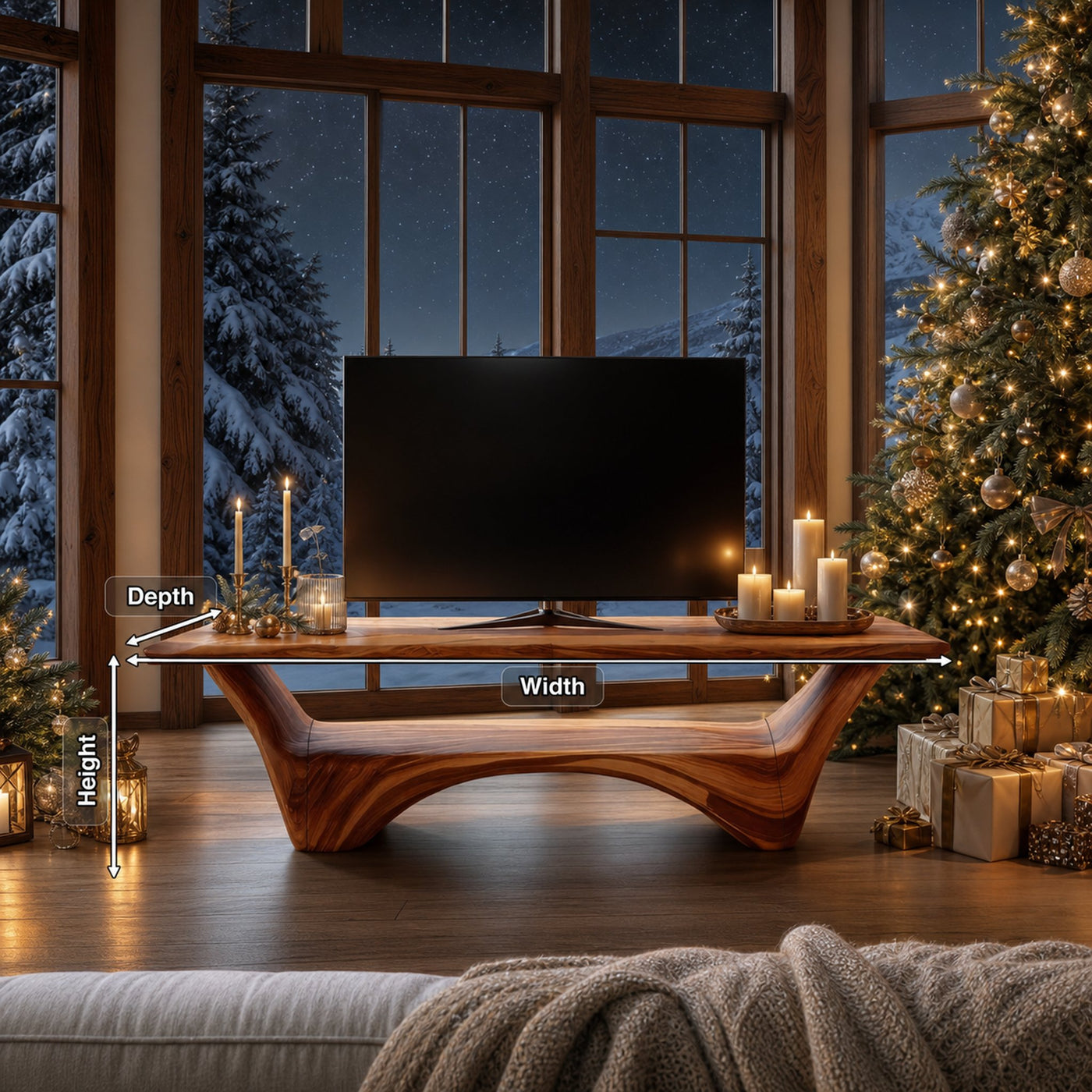 Modern Wooden Live Edge TV Console For Holiday Decor Ideas - product view 8