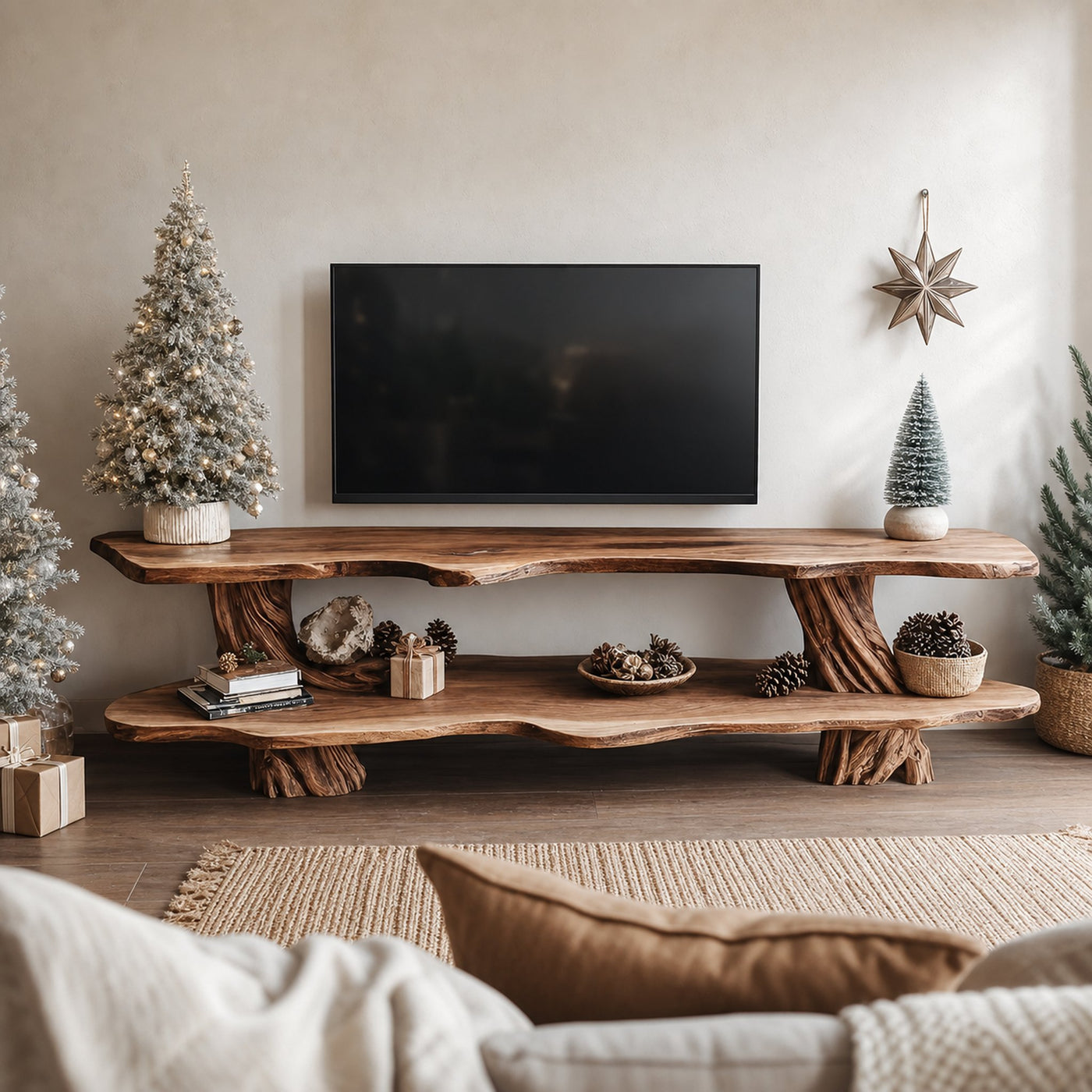Modern Wooden Live Edge TV Console For Holiday Furniture Decor - product view 6