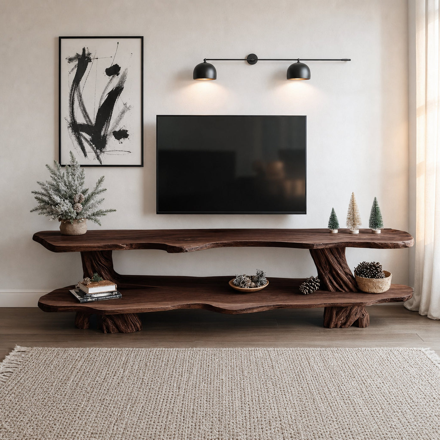 Modern Wooden Live Edge TV Console For Holiday Furniture Decor - product view 7