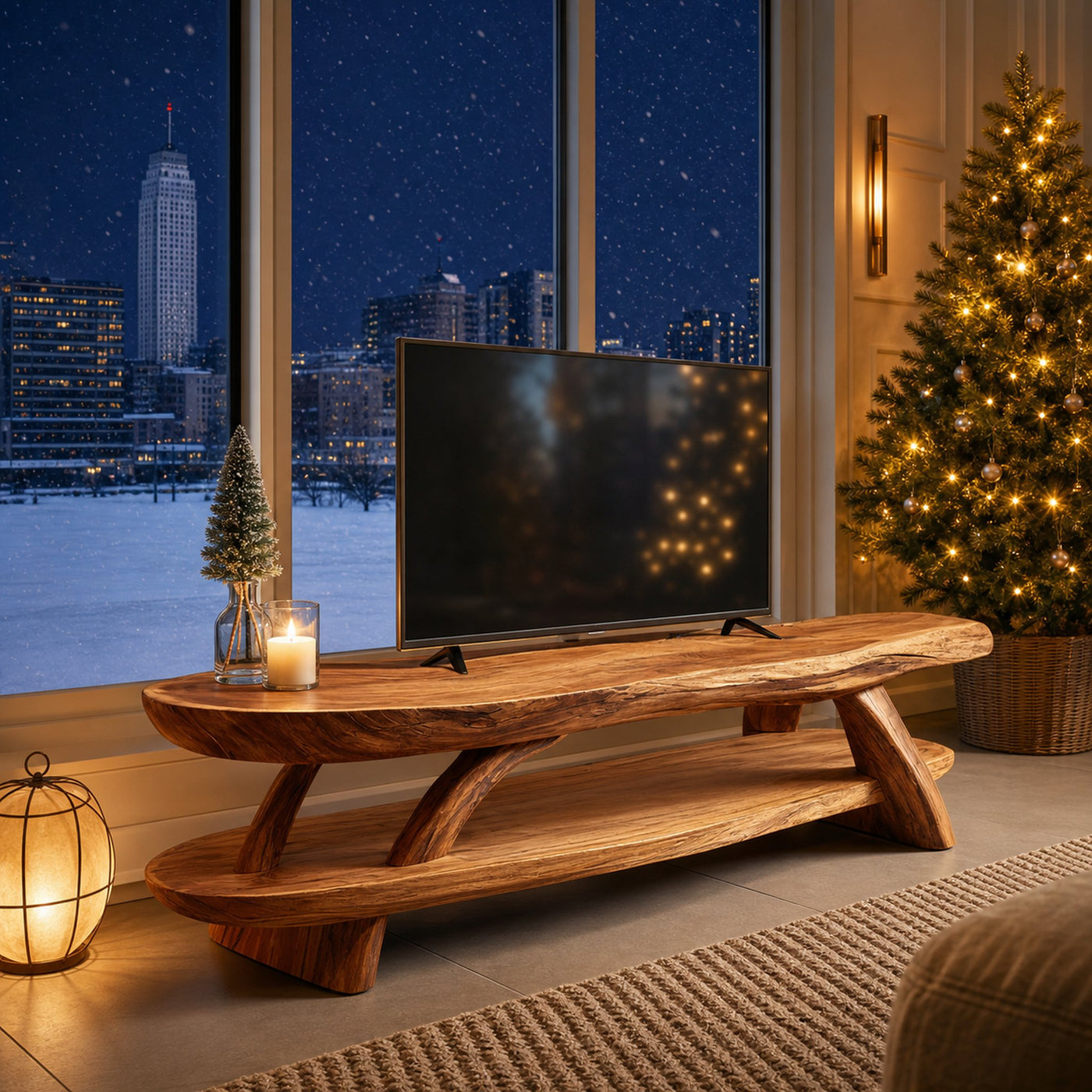 Modern Wooden Live Edge TV Console For Winter Living Room - product view 6