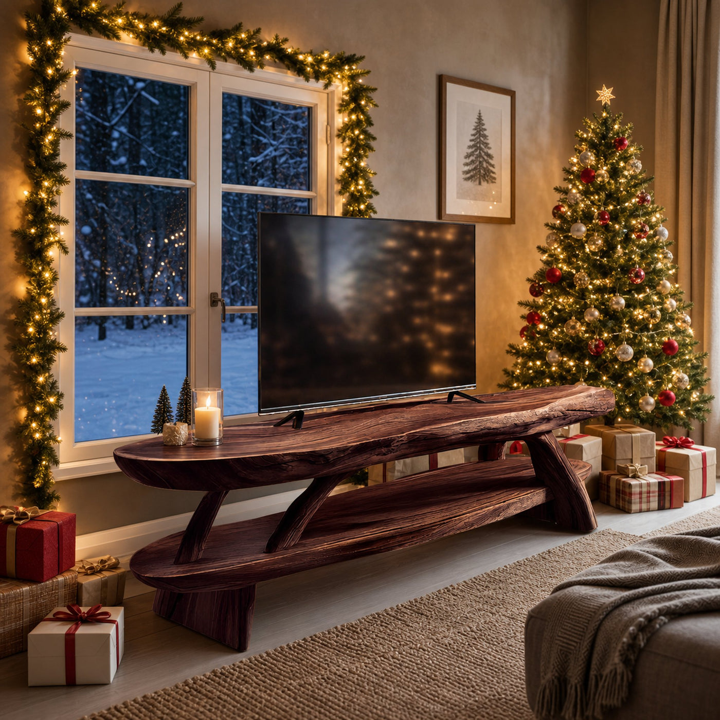 Modern Wooden Live Edge TV Console For Winter Living Room - product view 7