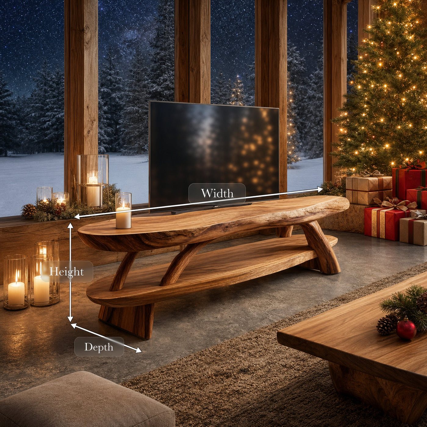 Modern Wooden Live Edge TV Console For Winter Living Room - product view 8