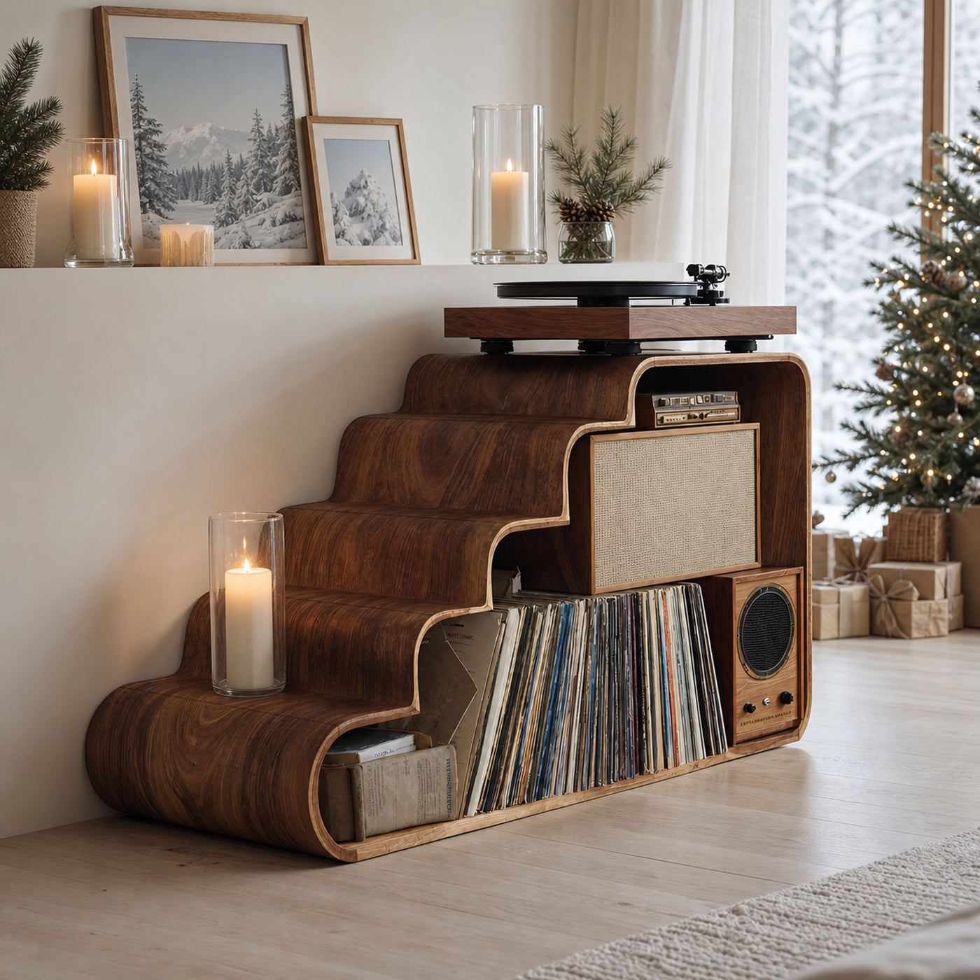 Modern Wooden Record Stand For Bedroom Christmas Decoration