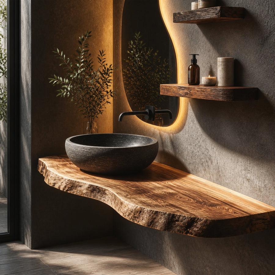 Natural Wood Bathroom Vanity Floating Shelf Countertop Stand