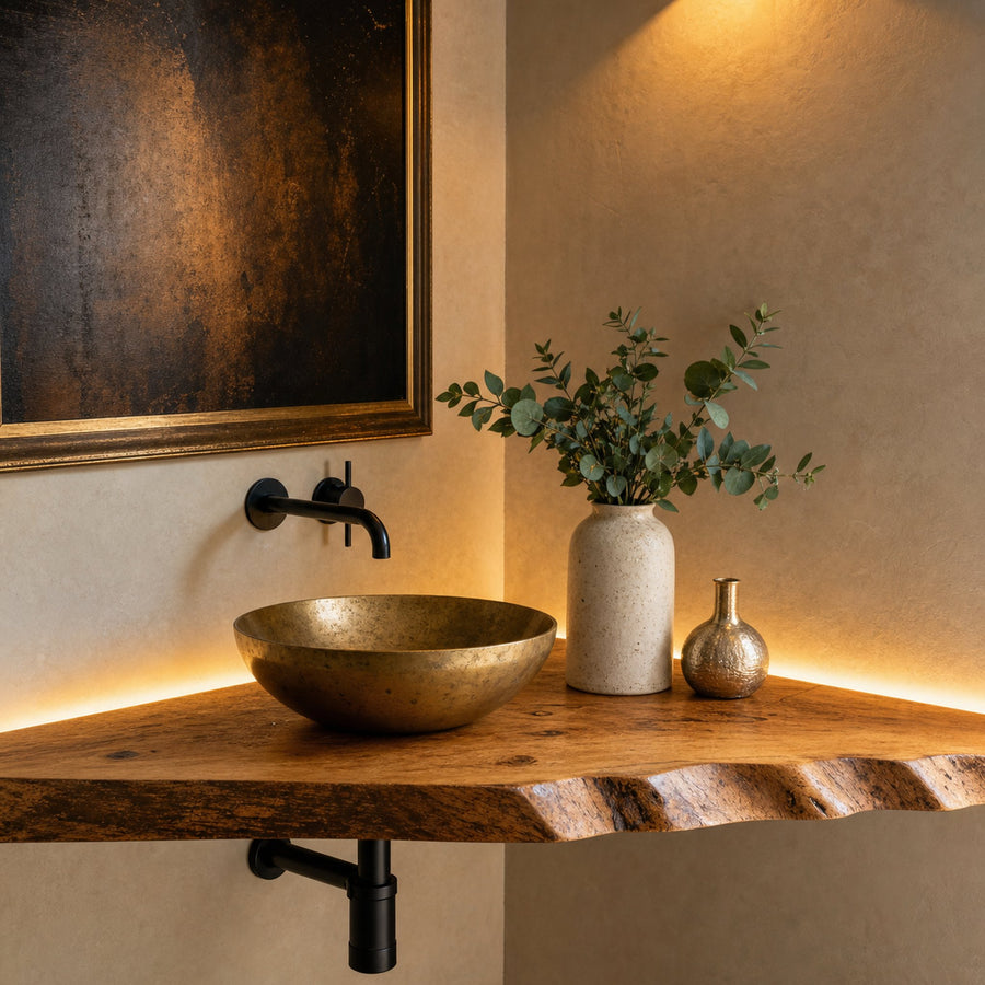 Natural Wood Corner Bathroom Vanity