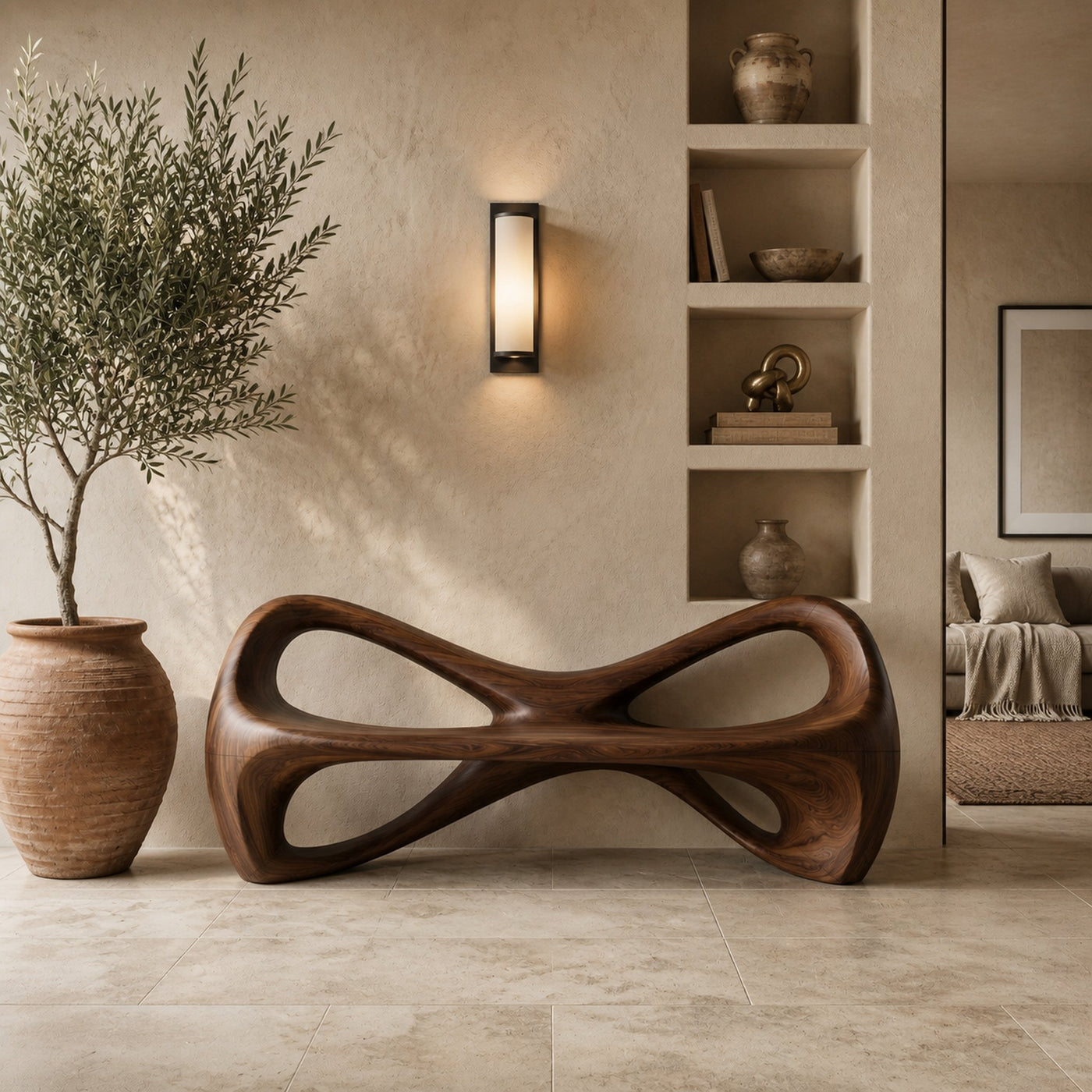 Organic Bench With Continuous Curved Base For Luxury Interiors - product view 6