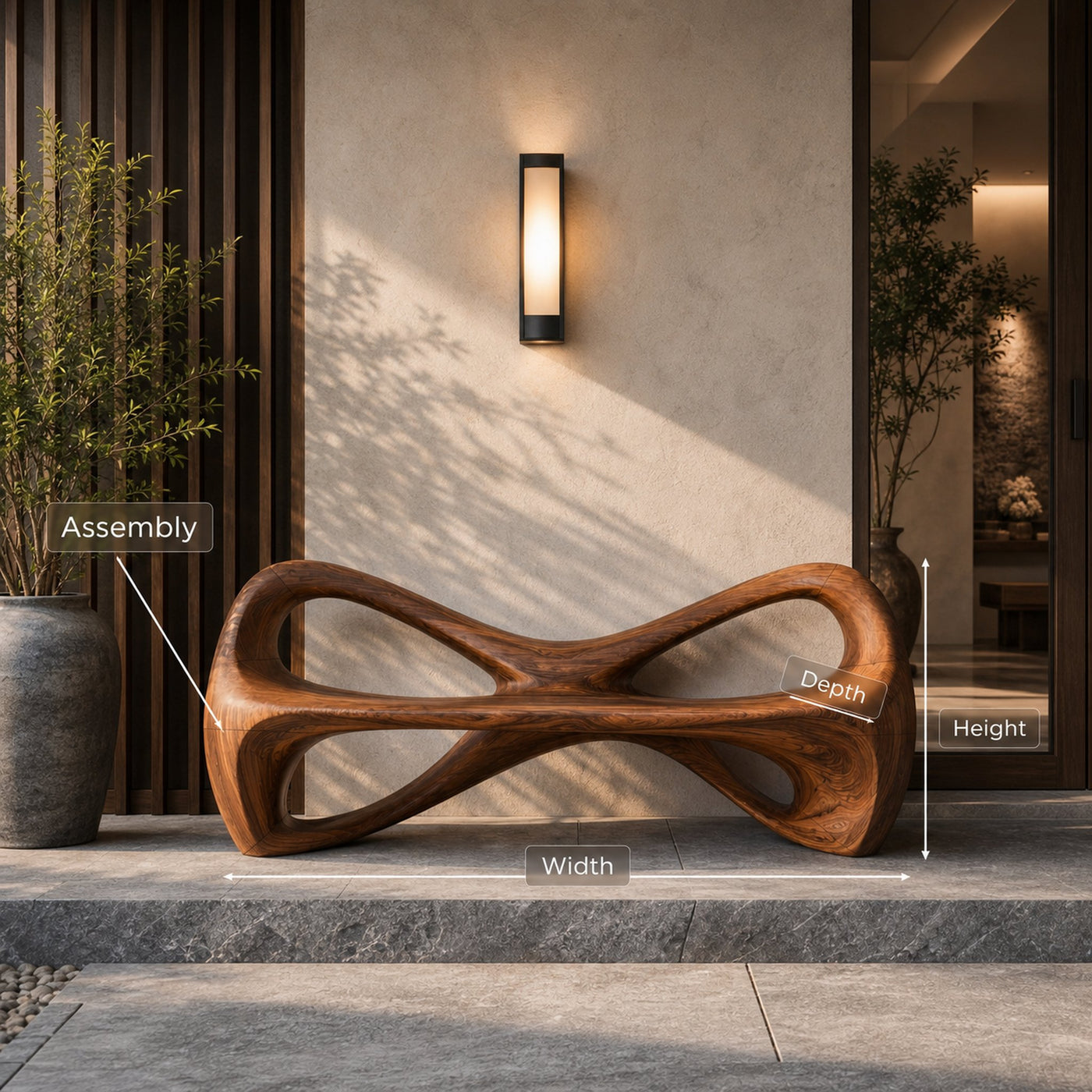 Organic Bench With Continuous Curved Base For Luxury Interiors - product view 7
