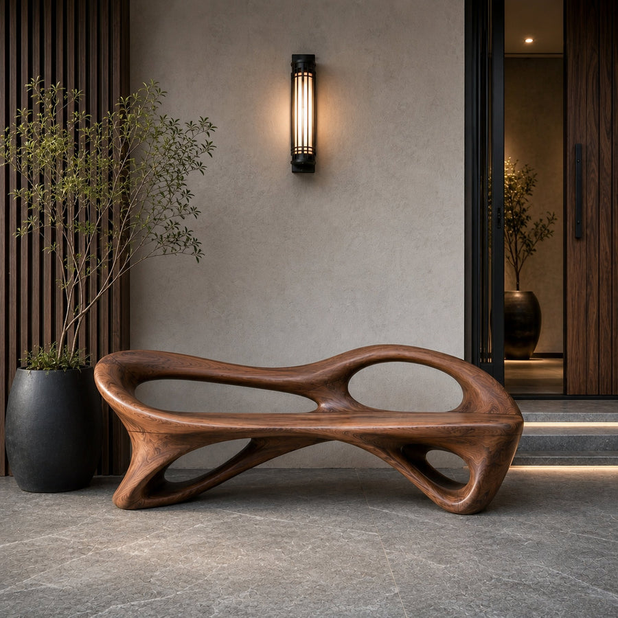 Organic Bench With Flowing Sculpture Form For Hallway