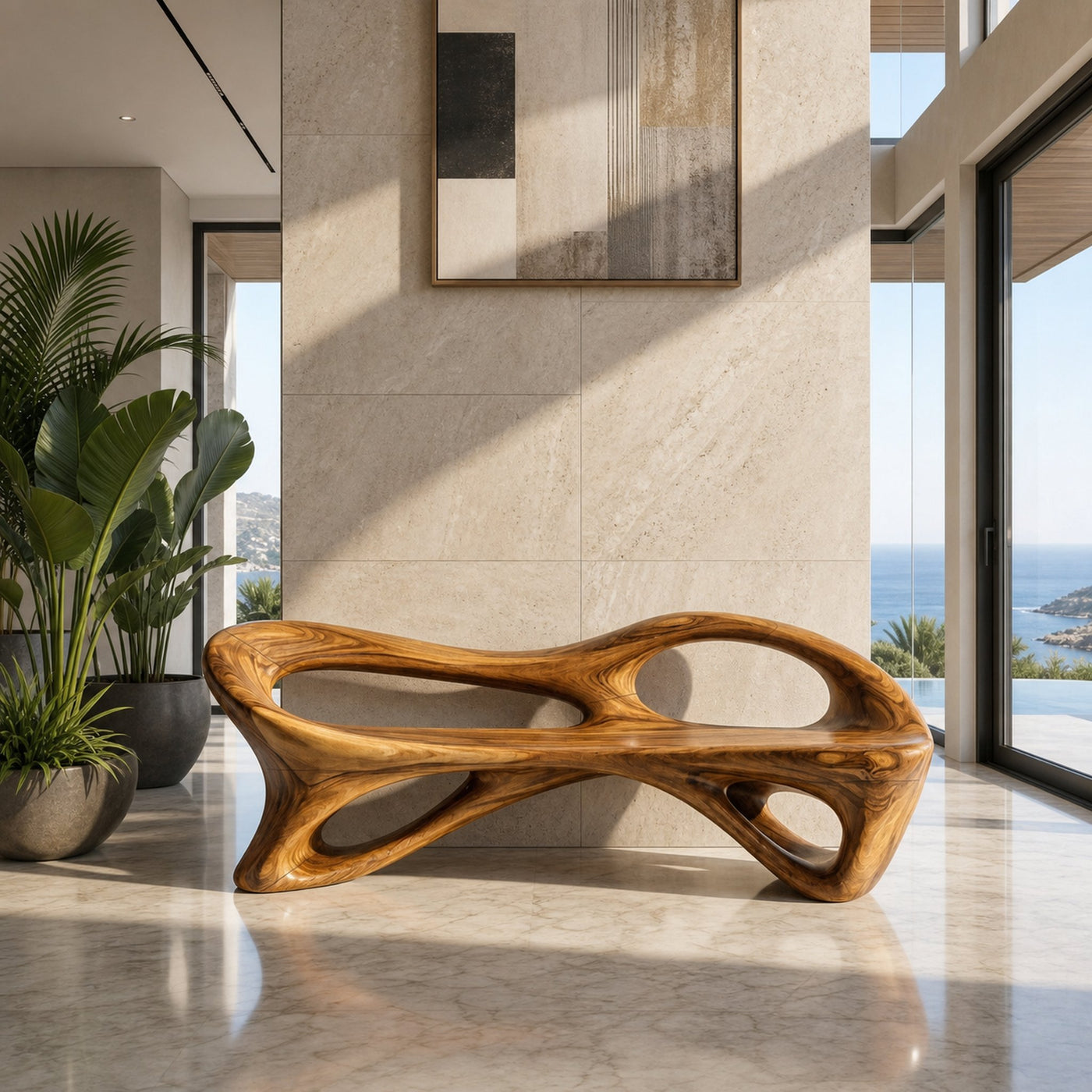 Organic Bench With Flowing Sculpture Form For Hallway - product view 6