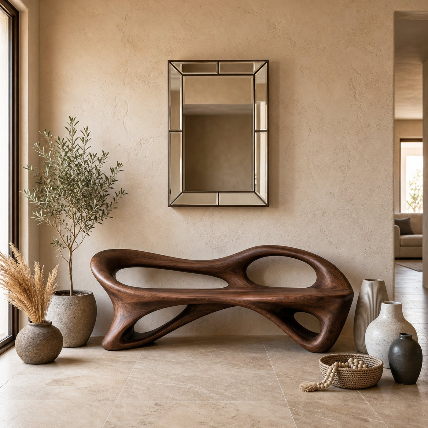 Organic Bench With Flowing Sculpture Form For Hallway - product view 7