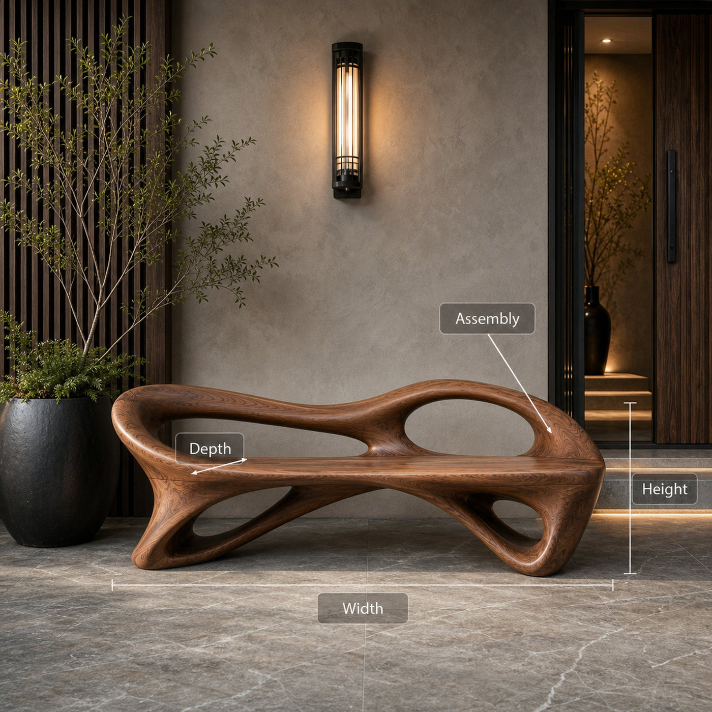Organic Bench With Flowing Sculpture Form For Hallway - product view 8