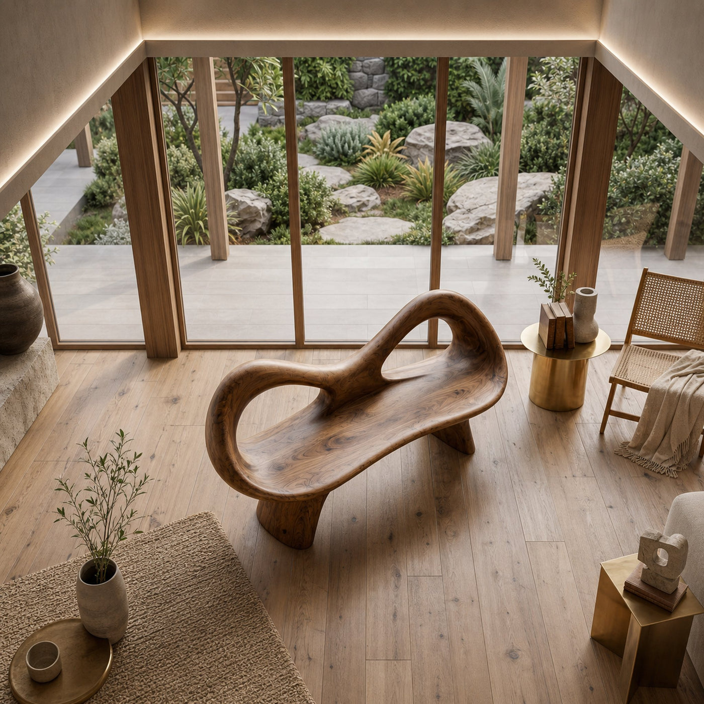 Organic Bench With Hollow Sculpture Backrest For Luxury Interiors - product view 3