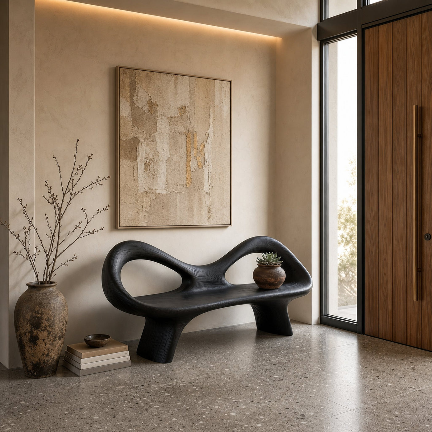 Organic Bench With Hollow Sculpture Backrest For Luxury Interiors - product view 4