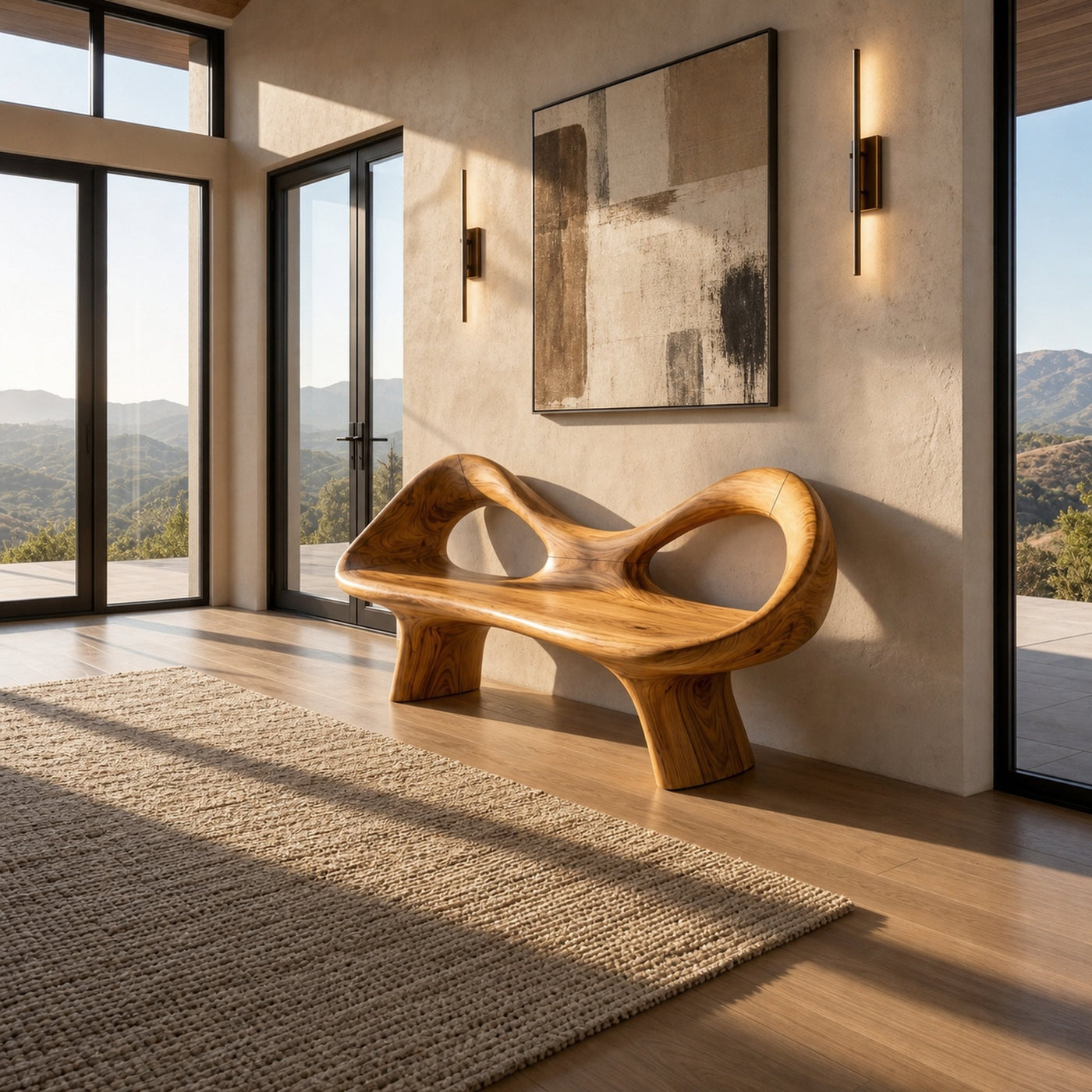 Organic Bench With Hollow Sculpture Backrest For Luxury Interiors - product view 5